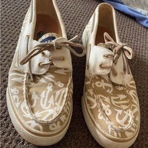 Tan Anchor Print Boat Shoes